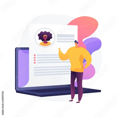 Online recruitment, remote employment. Internet employment agency, hr management, modern headhunting idea. Recruiter studying applicant resume. Vector isolated concept metaphor illustration