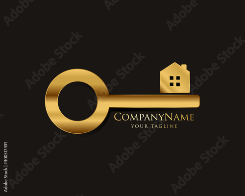Elegant Key House Logo Design, Real Estate Logo Icon Symbol Design Vector Template