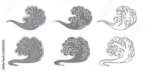 Chinese cloud and wind art single line vector.