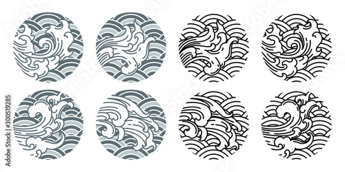 Japanese oriental Wave line style and gray wave background. Thai. Chinese.