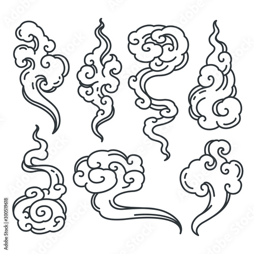 Chinese cloud art in abstract shape set.