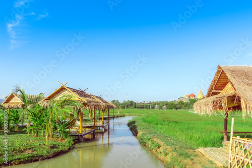 The resting huts constructed from bamboo and thatched roofs for relaxing in the rice fields.