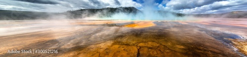 Panorama of the Grand Prismatic Spring. Yellowstone National Park, Wyoming