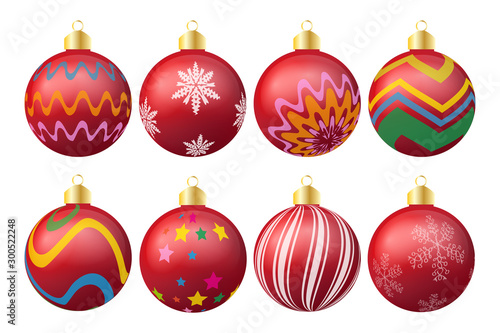 Set of red christmas balls isolated on white.Vector illustration.