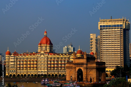 iconic building and architecture of gateway of India and Taj Hotel in South Mumbai, India