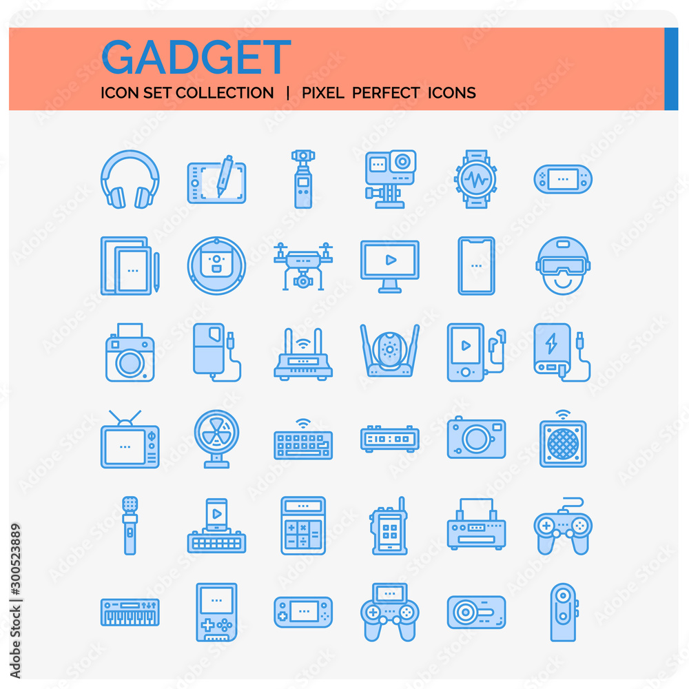 Gadget Icons Set. UI Pixel Perfect Well-crafted Vector Thin Line Icons. The illustrations are a vector.