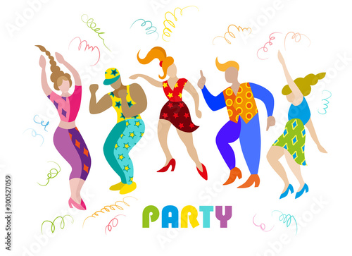 Vector image of men and women at the party. Silhouettes isolated