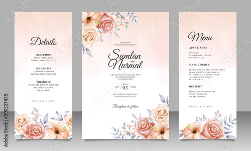 Beautiful floral wedding invitation card template with watercolor background