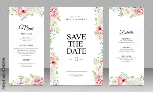 Beautiful floral wedding invitation card set template