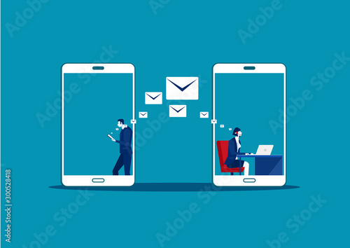 Man use samrtphone Online letter Chatting make call center. Social Media Communication, Vector Illustration