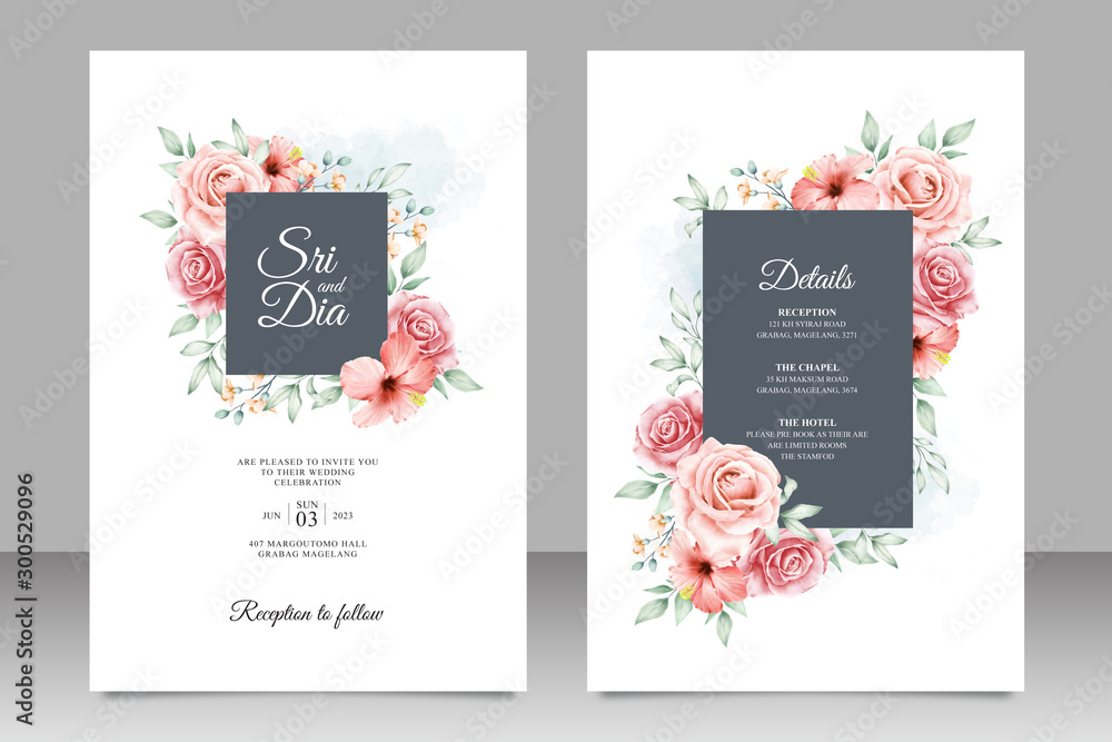 Wedding card template with floral frame multi purpose