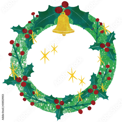 クリスマス　リース　手描き