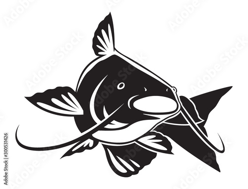 Graphic  black catfhish on white background, vector