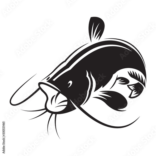 graphic silhouette catfish open mouth, vector