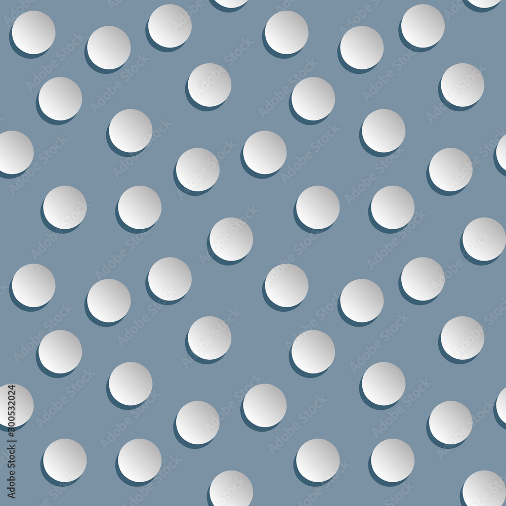 A seamless vector polka dot pattern with papercut snowballs in cold calm colors. Winter surface print design. Great for backgrounds, christmas cards, sttionery and wrapping paper.