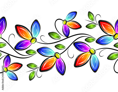 Seamless colorful fancy vector floral border