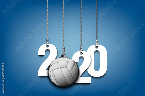 2020 New Year and volleyball ball hanging on strings