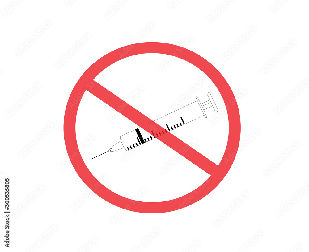 No syringe, Say No to Drougs, sign symbol, vector illustration. No syringe, Say No to Drougs, sign symbol, vector illustration.