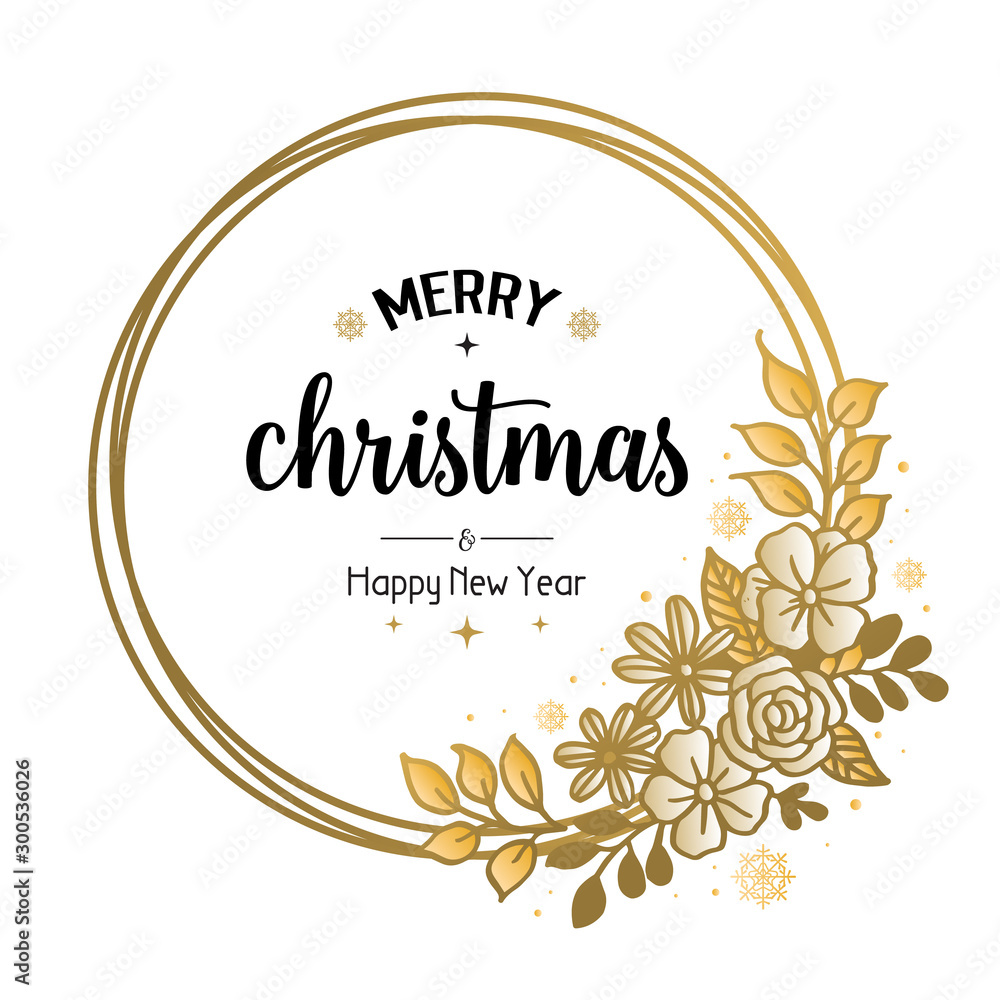 Obraz premium Card template merry christmas and happy new year, with design beautiful leaf flower frame. Vector