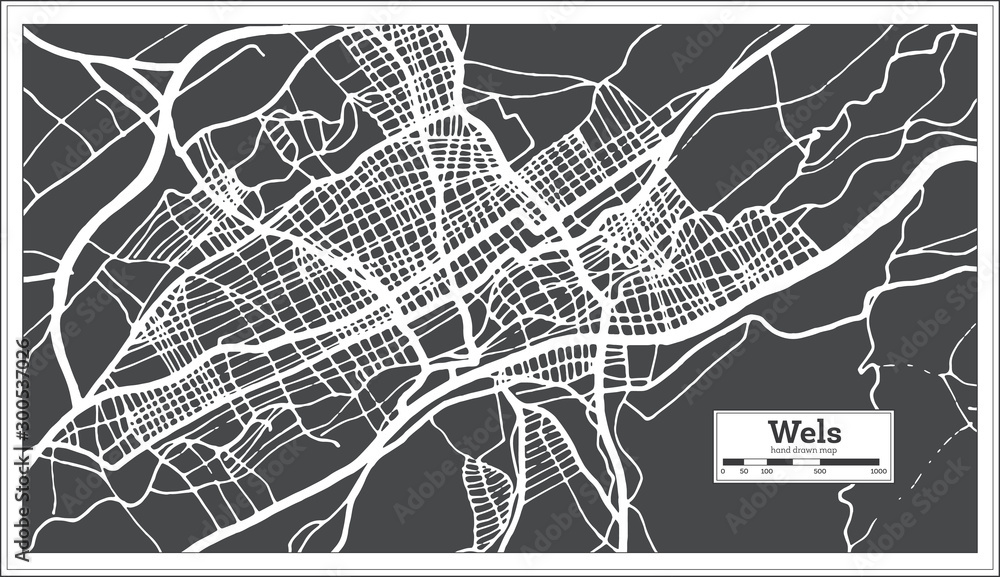 Wels Austria City Map in Retro Style. Outline Map.