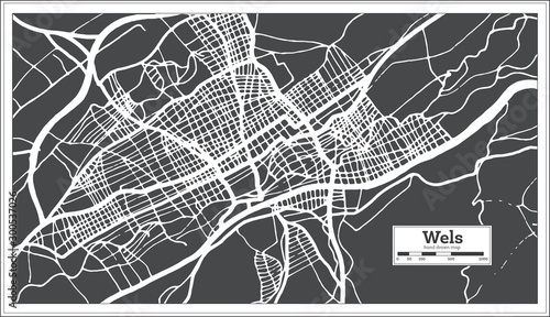 Schilderij op canvas Wels Austria City Map in Retro Style. Outline Map.