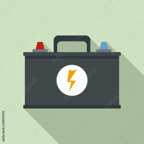 Old car battery icon. Flat illustration of old car battery vector icon for web design photo