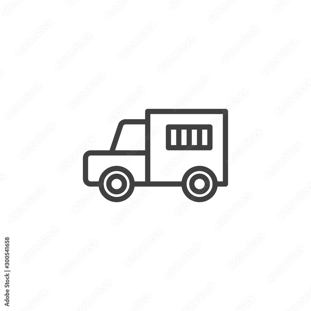 Prisoner truck line icon. linear style sign for mobile concept and web design. Prison transport outline vector icon. Symbol, logo illustration. Vector graphics