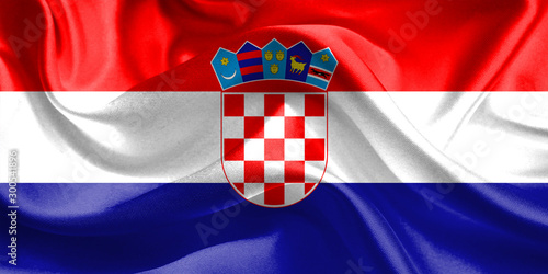 Croatia Flag. Flag of Croatia. Waving Croatia Flags. 3D Realistic Background Illustration in Silk Fabric Texture