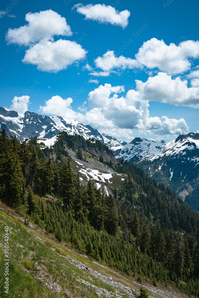 Mountains and blue sky landscape.