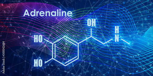 Chemical molecular formula hormone adrenaline. Infographics illustration. photo