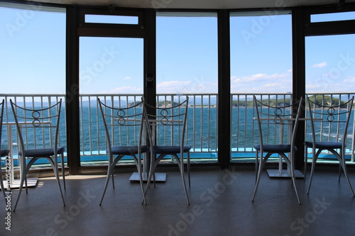 Chairs in a summer restaurant near the sea