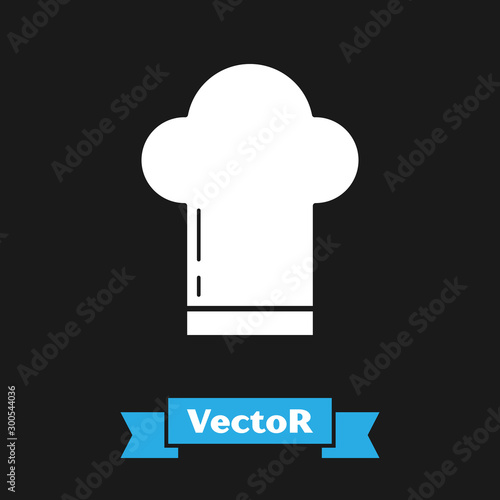 White Chef hat icon isolated on black background. Cooking symbol. Cooks hat. Vector Illustration