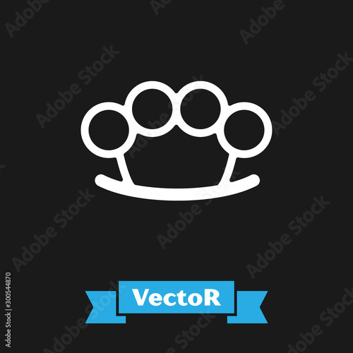 White Brass knuckles icon isolated on black background. Vector Illustration
