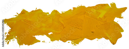 Hand drawn oil painting yellow brush stroke isolated on white background.