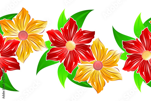 Seamless colorful fancy vector floral border