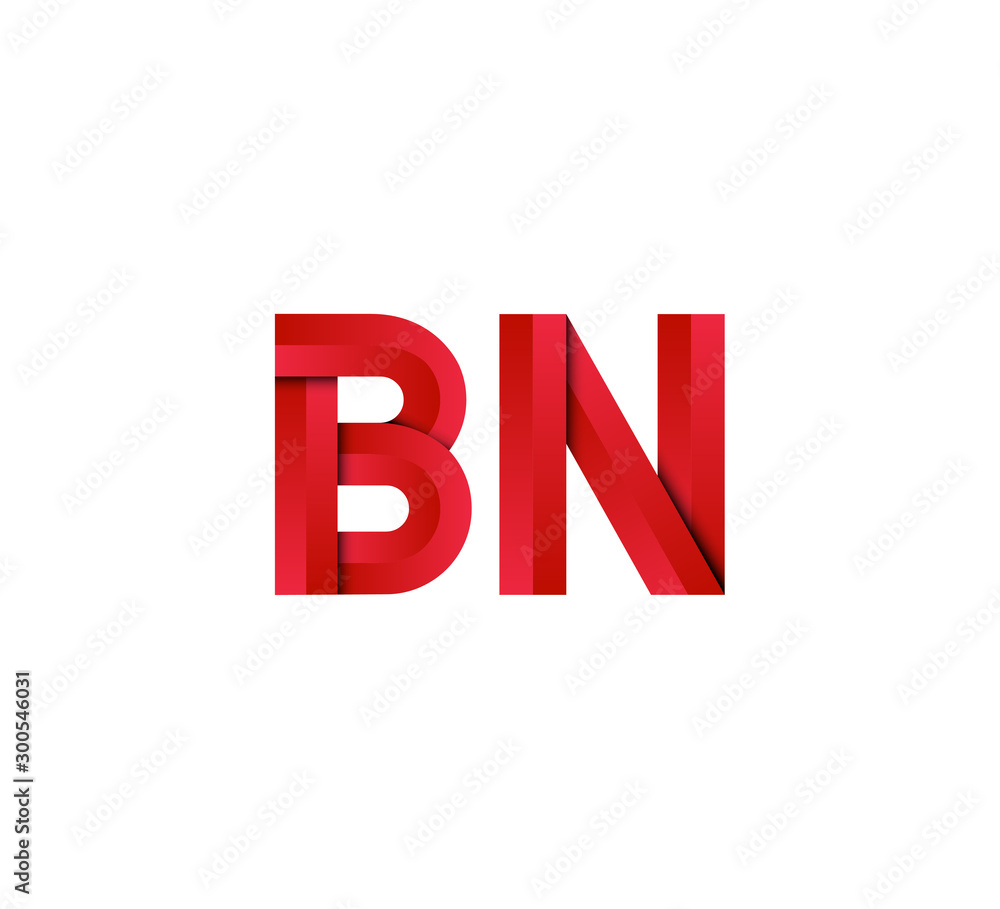 Initial two letter red 3D logo vector BN Initial two letter red 3D logo vector BN