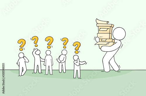 Cartoon man has a lot of work and document.