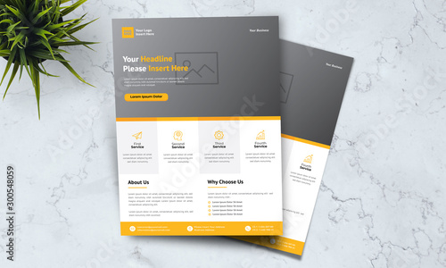 A4 minimalist modern elegant business template flayer vol 61 with orange, white and grey color cmyk ready to print in vector editable layer