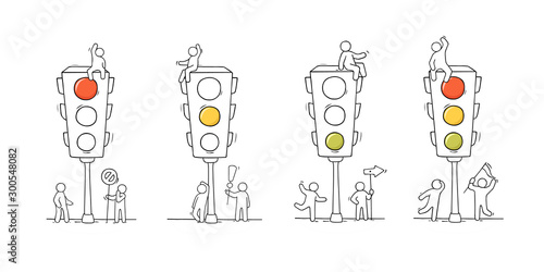 Cartoon men with traffic lights.