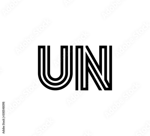 Initial two letter black line shape logo vector UN