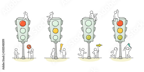 Cartoon men with traffic lights.