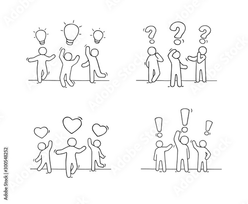 little people with communication signs.
