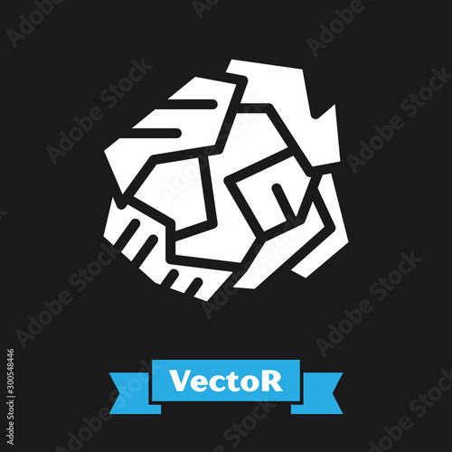 White Crumpled paper ball icon isolated on black background. Vector Illustration