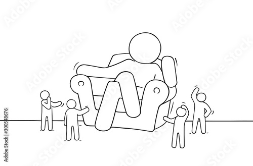 Sketch scene with big boss and little people.