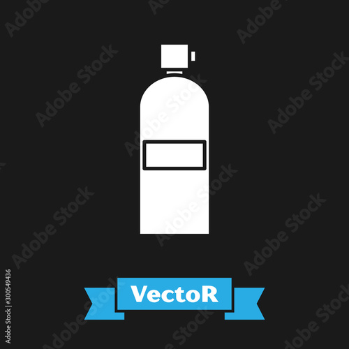 White Aqualung icon isolated on black background. Oxygen tank for diver. Diving equipment. Extreme sport. Diving underwater equipment. Vector Illustration