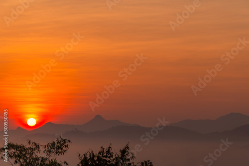 Sunrise with the mist Beautiful landscape for relaxing in thailand