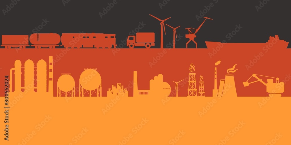 Energy and power icons set on Germany flag backdrop. Header or footer banner. Sustainable energy generation, transportation and heavy industry.