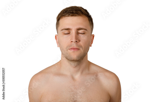 Portrait of a young man of Caucasian appearance with closed eyes