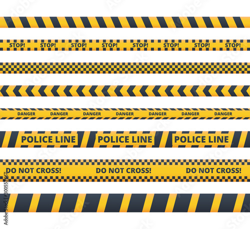Yellow danger tape flat vector illustrations set