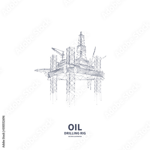 Isolated oil and gas drilling low poly wireframe banner template on white background. Polygonal naphtha industry  earth mining  mineral resource extraction mesh art illustration with connected dots.
